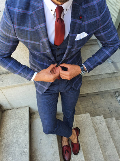 New Bern Indigo Slim Fit Check Plaid Suit