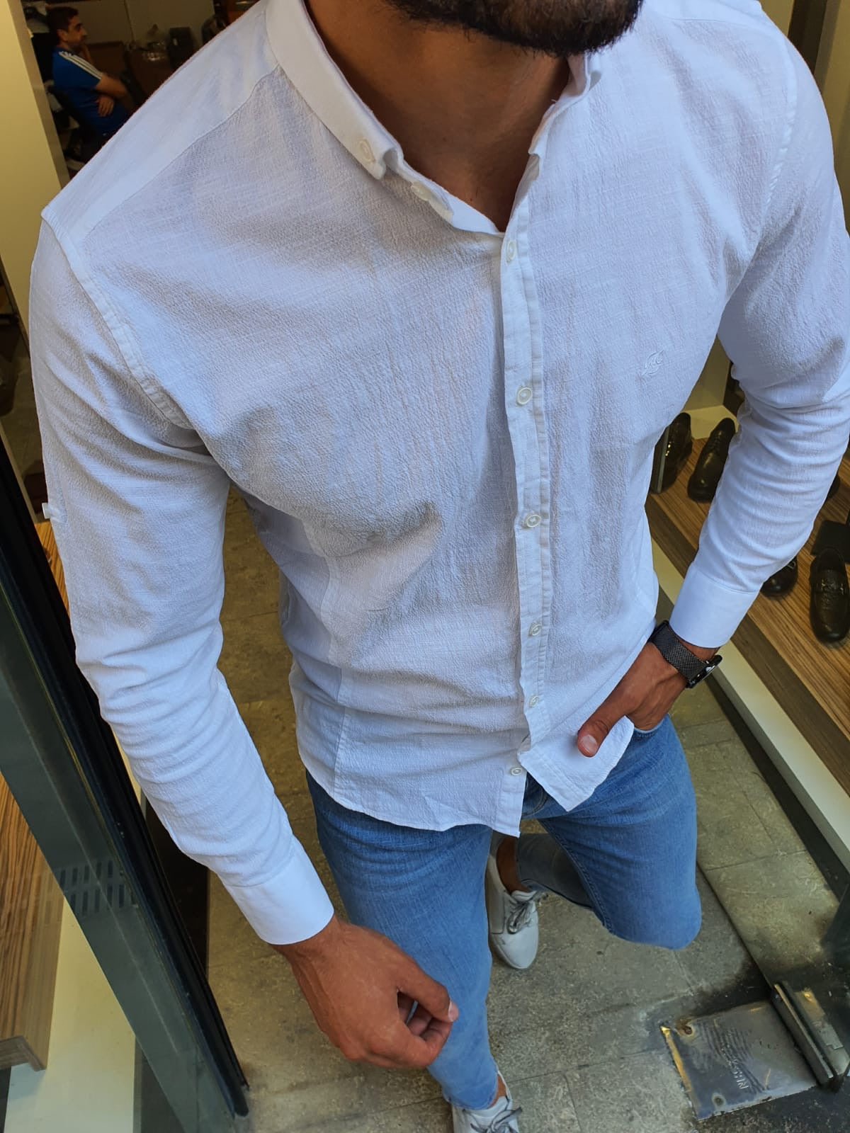 Madison White Slim Fit Button Collar Shirt