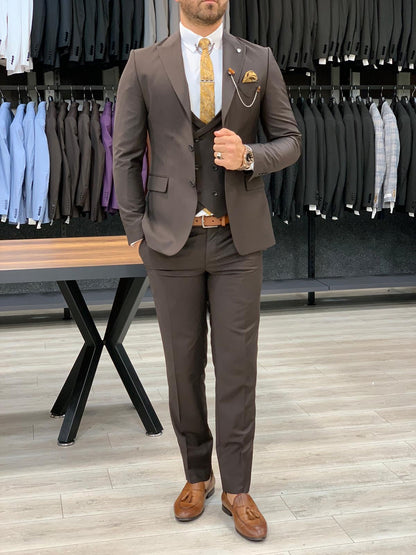Eros Coffee Slim Fit Wool Suit