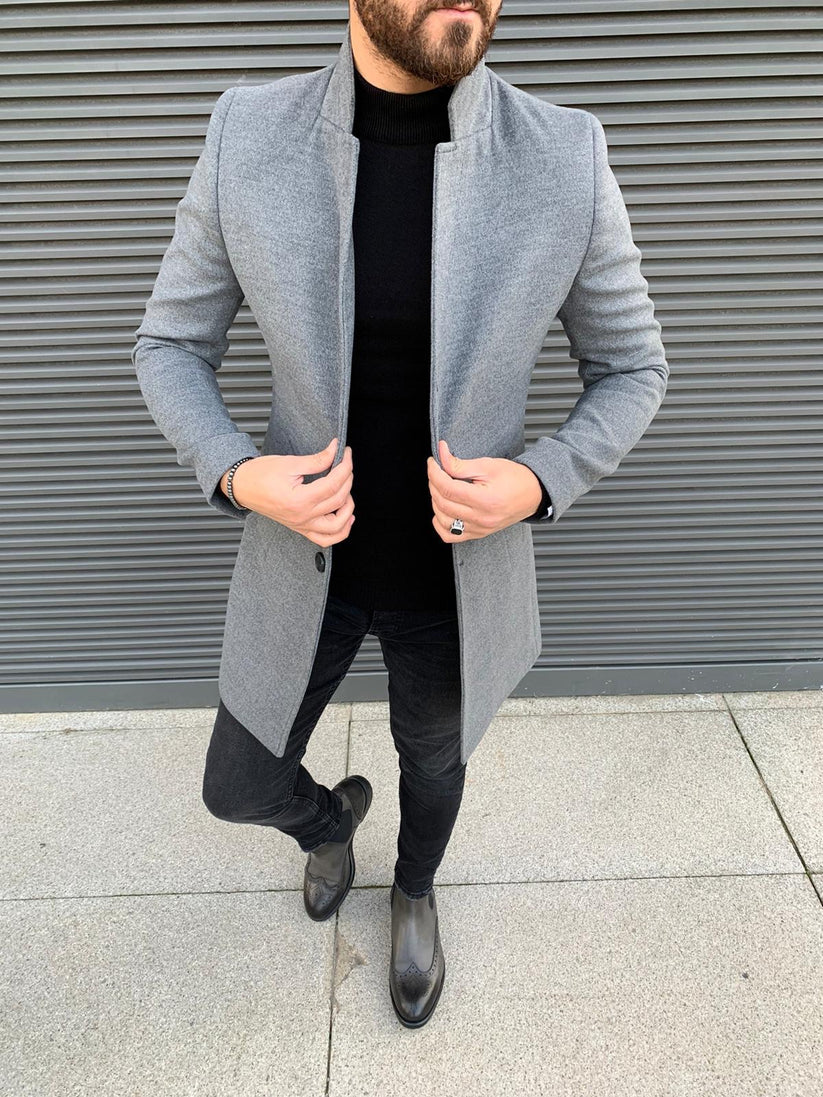 Kenzie Gray Slim Fit Wool Long Coat – BRABION