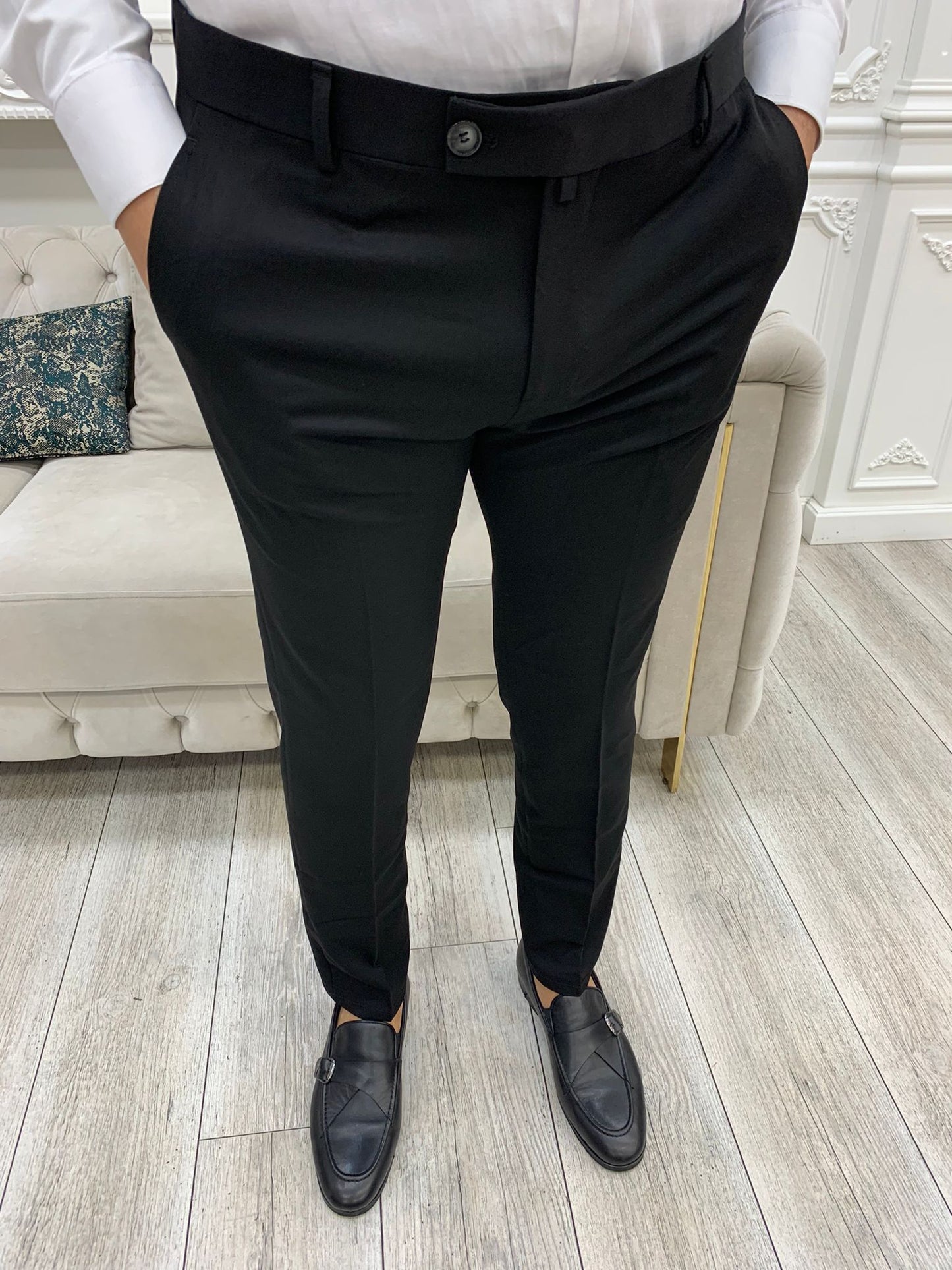 Black Italian Style Slim Fit Trousers