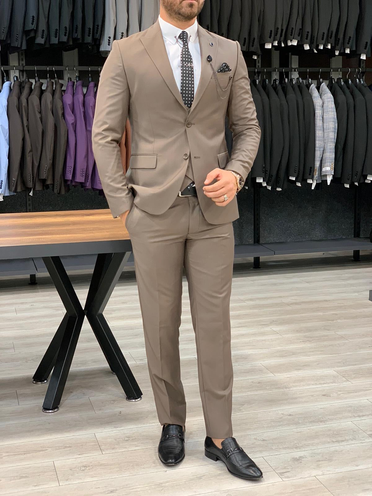 Eros Brown Slim Fit Wool Suit