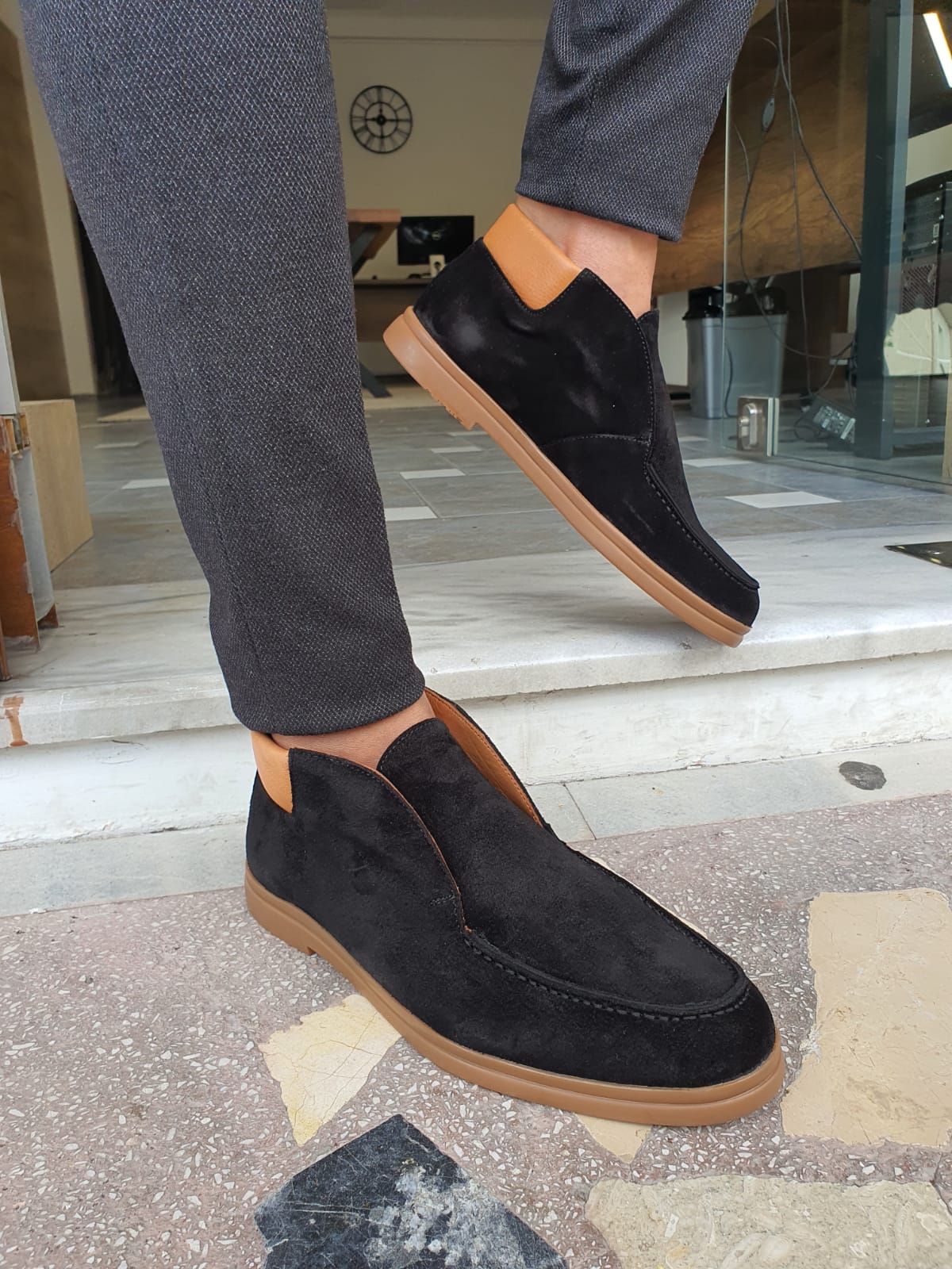 Enid Black Suede Loafers