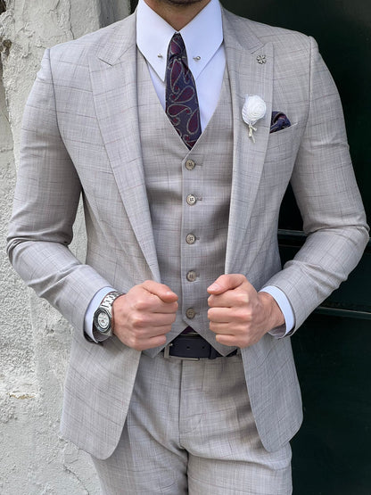 Edmond Light Gray Peak Lapel Plaid Wool Suit