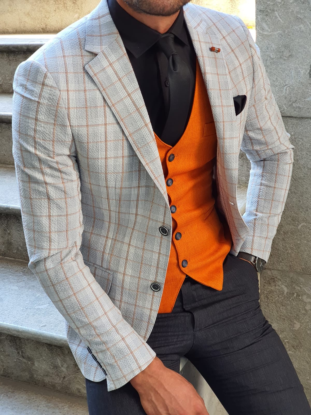 Richard Gray Slim Fit Plaid Suit