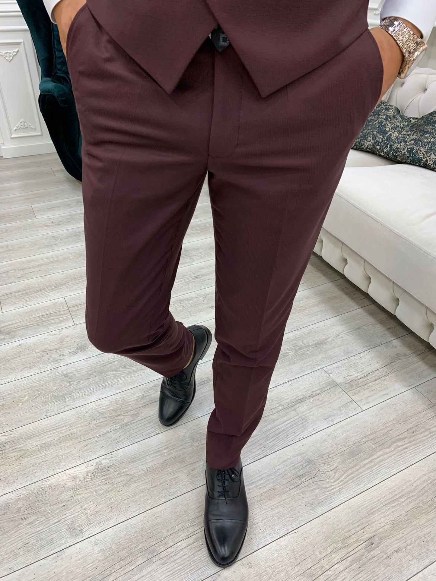 Austin Burgundy Slim Fit Peak Lapel Suit