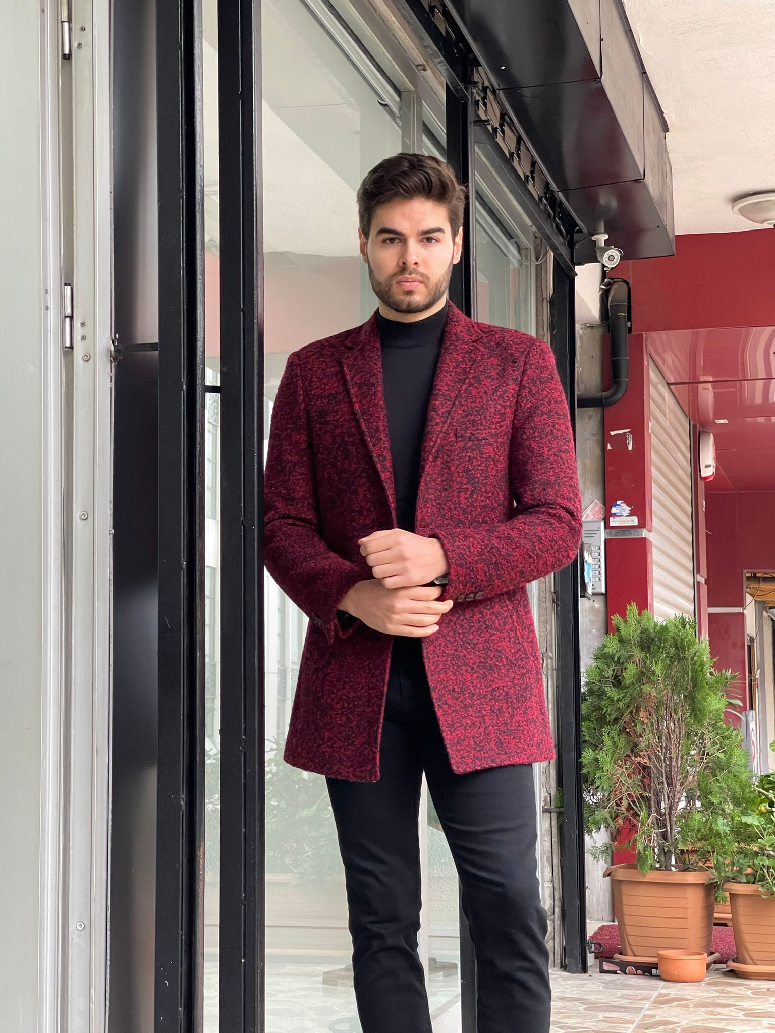 Patterned wool outlet coat