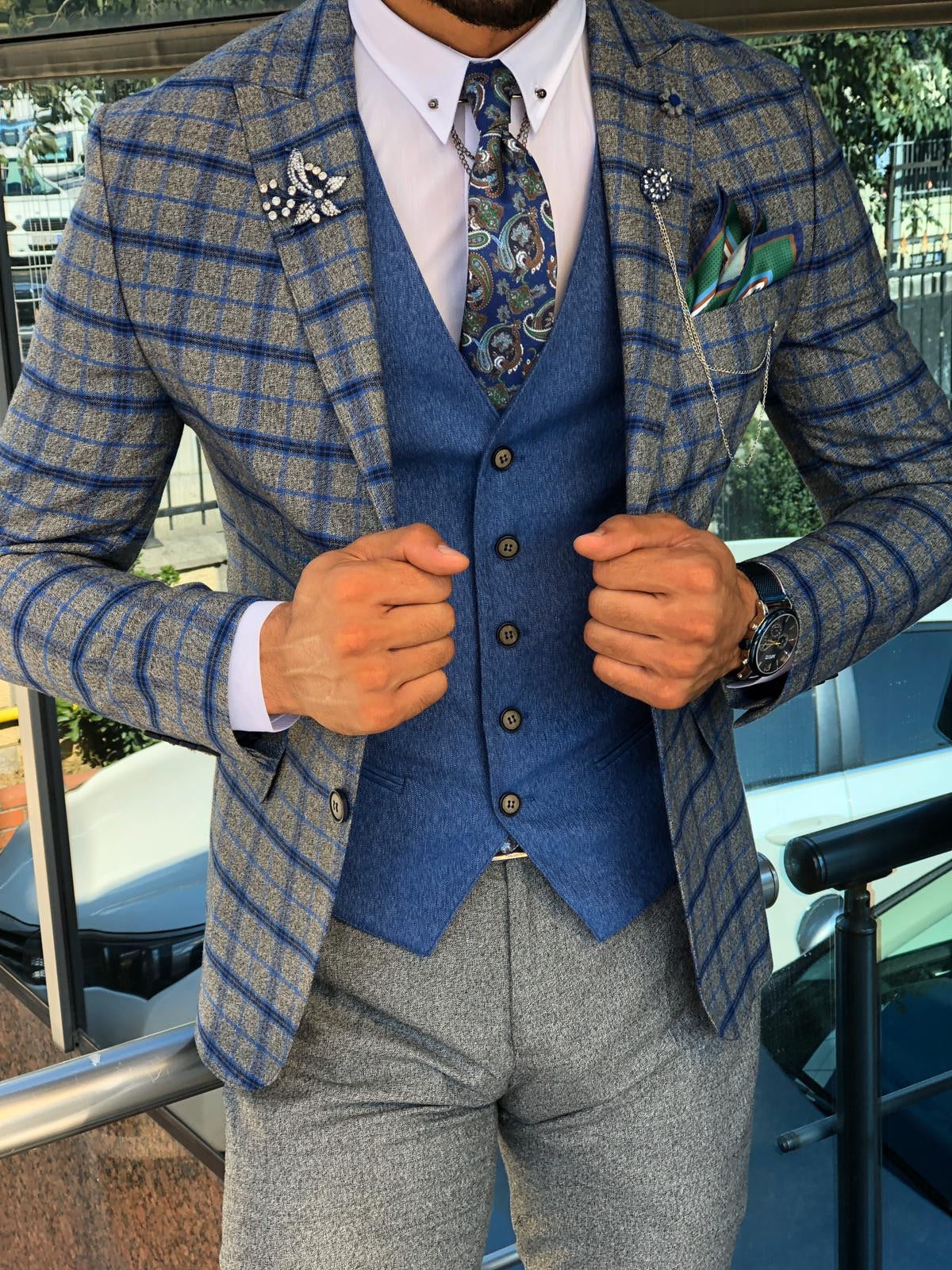 Paul Sax Plaid Slim Fit Suit