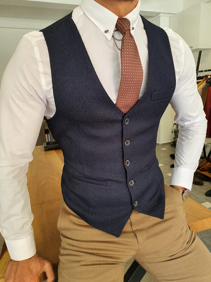 Torino Navy Blue Slim Fit Vest