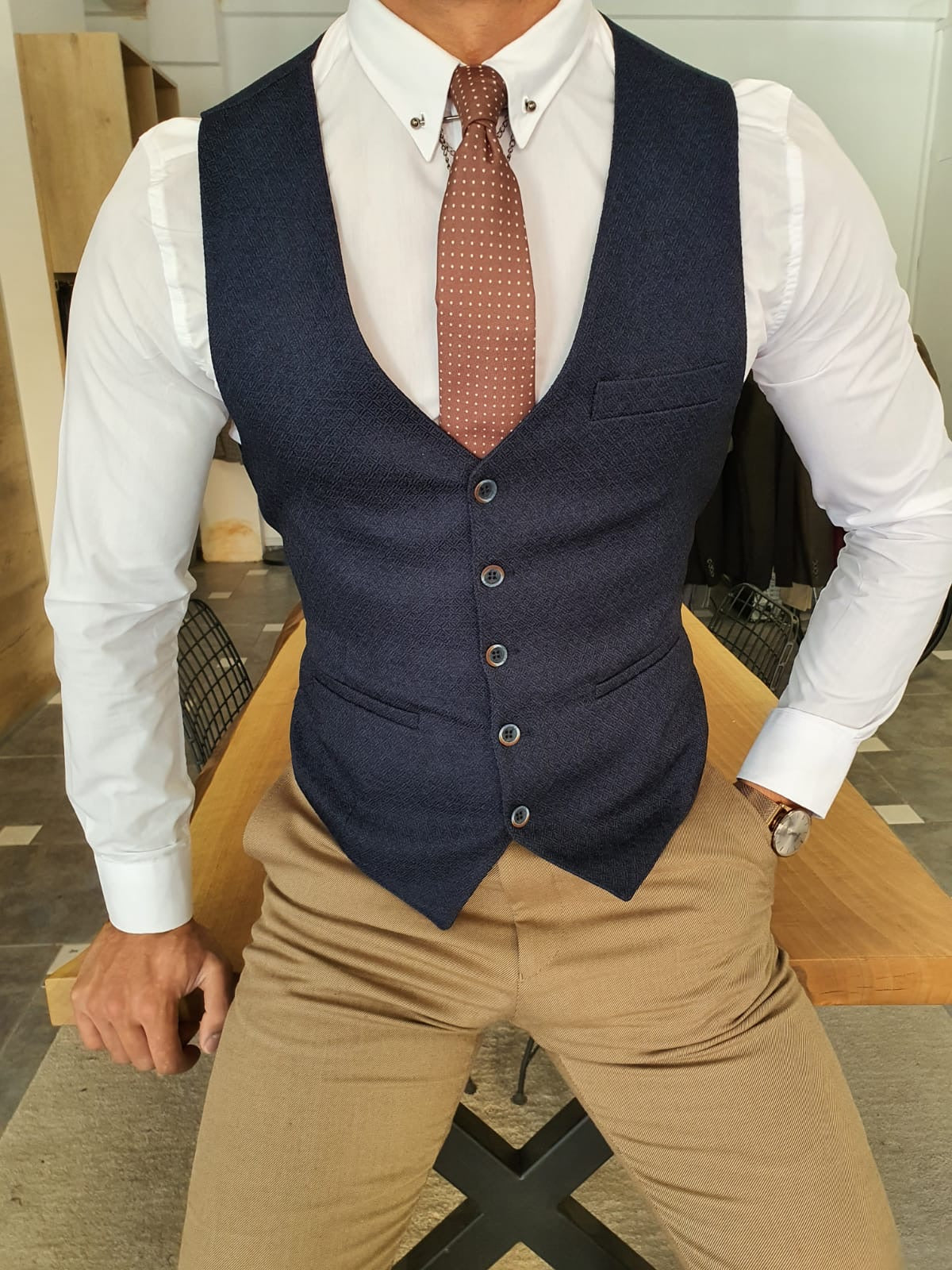 Torino Navy Blue Slim Fit Vest