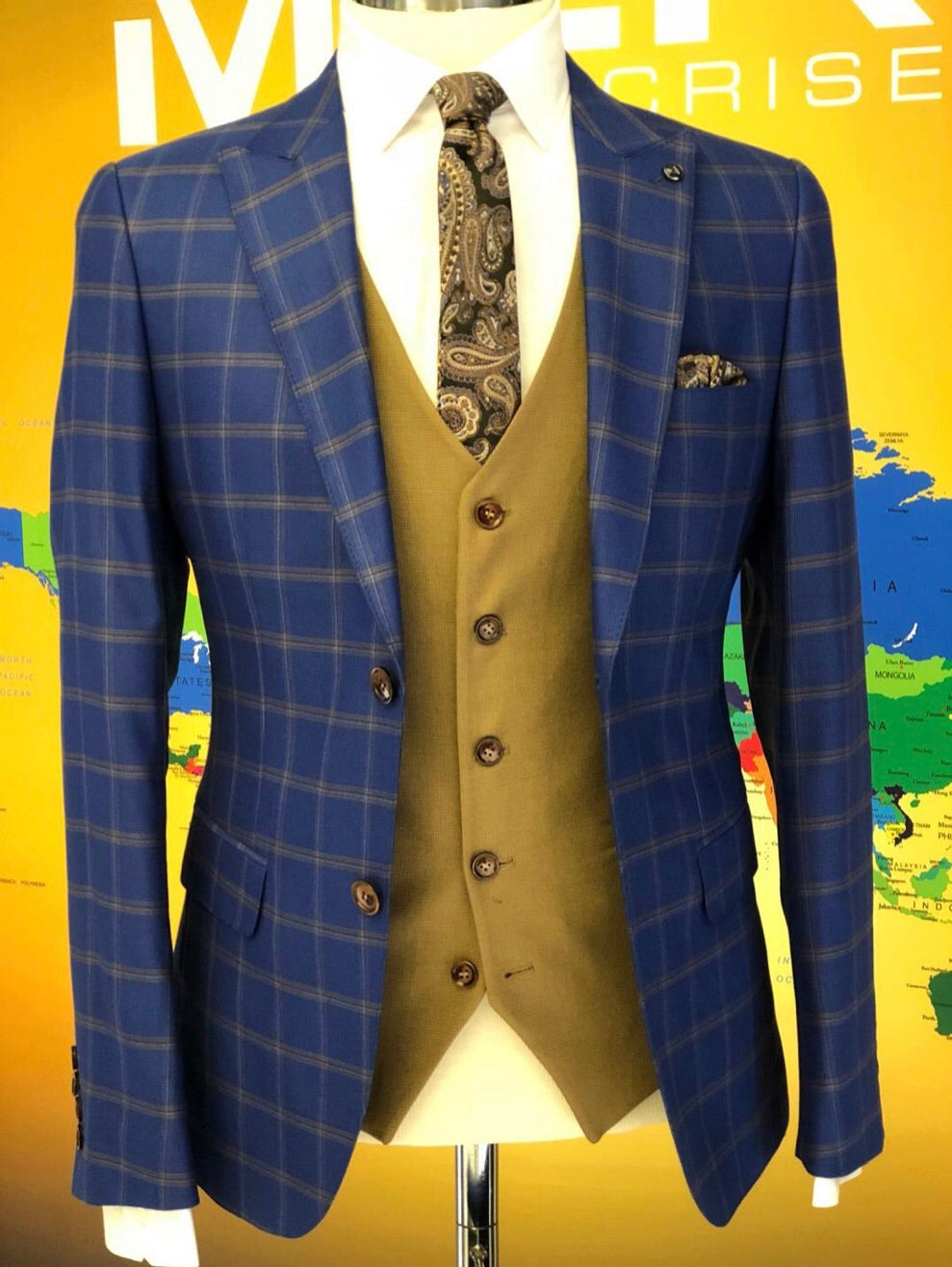 Slim-Fit Plaid Suit Vest Sax