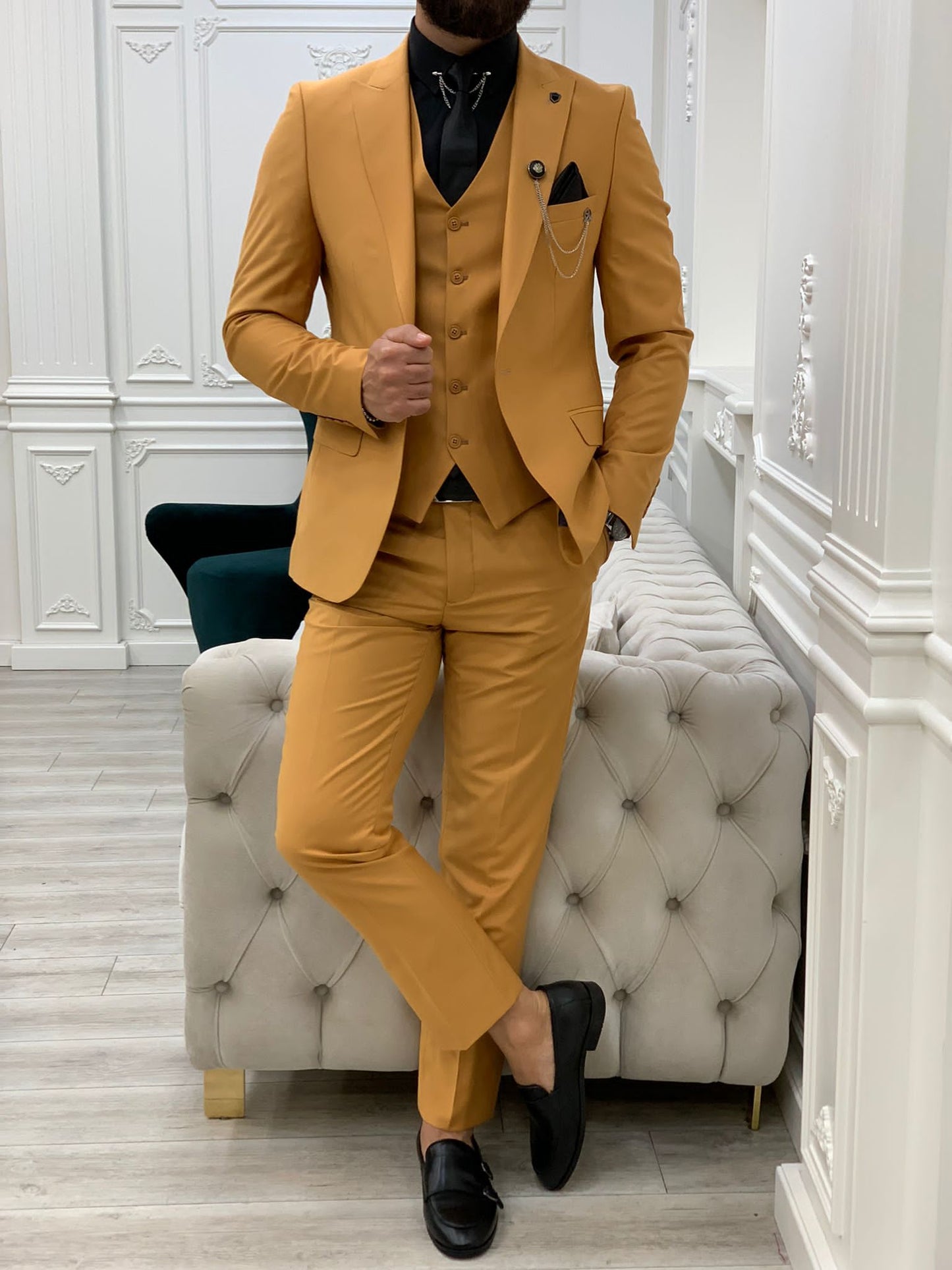 Wilson Mustard Slim Fit Peak Lapel Suit