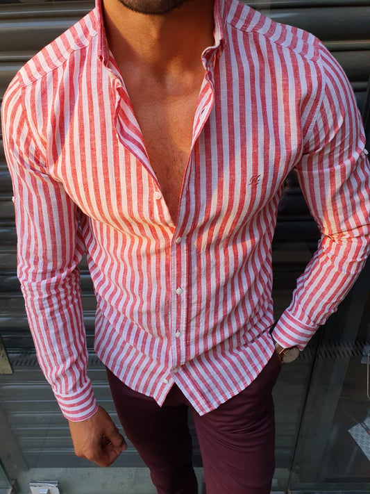 Brabion Stefano Claret Red Striped Shirt