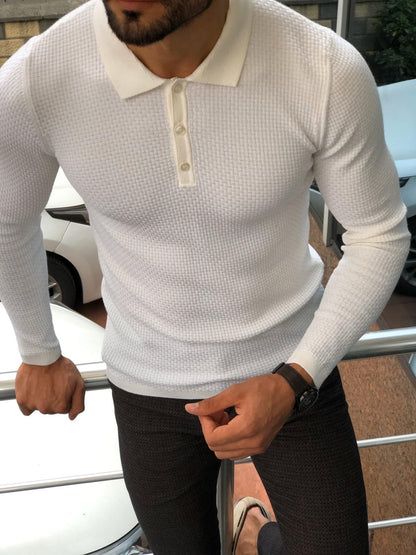 Fabros White Slim Fit Patterned Sweater