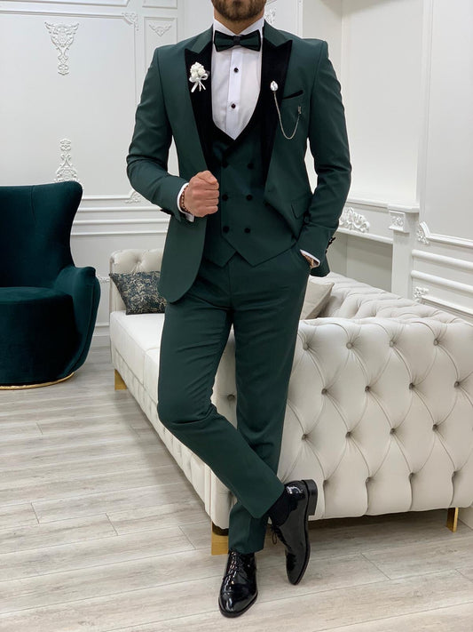 Royal Green Slim Fit Velvet Peak Lapel Tuxedo
