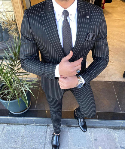 Bonomi Black Stripped Slim-Fit Suit