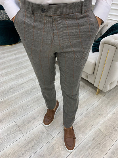 Rosario Light Gray Slim Fit Double Breasted Plaid Suit