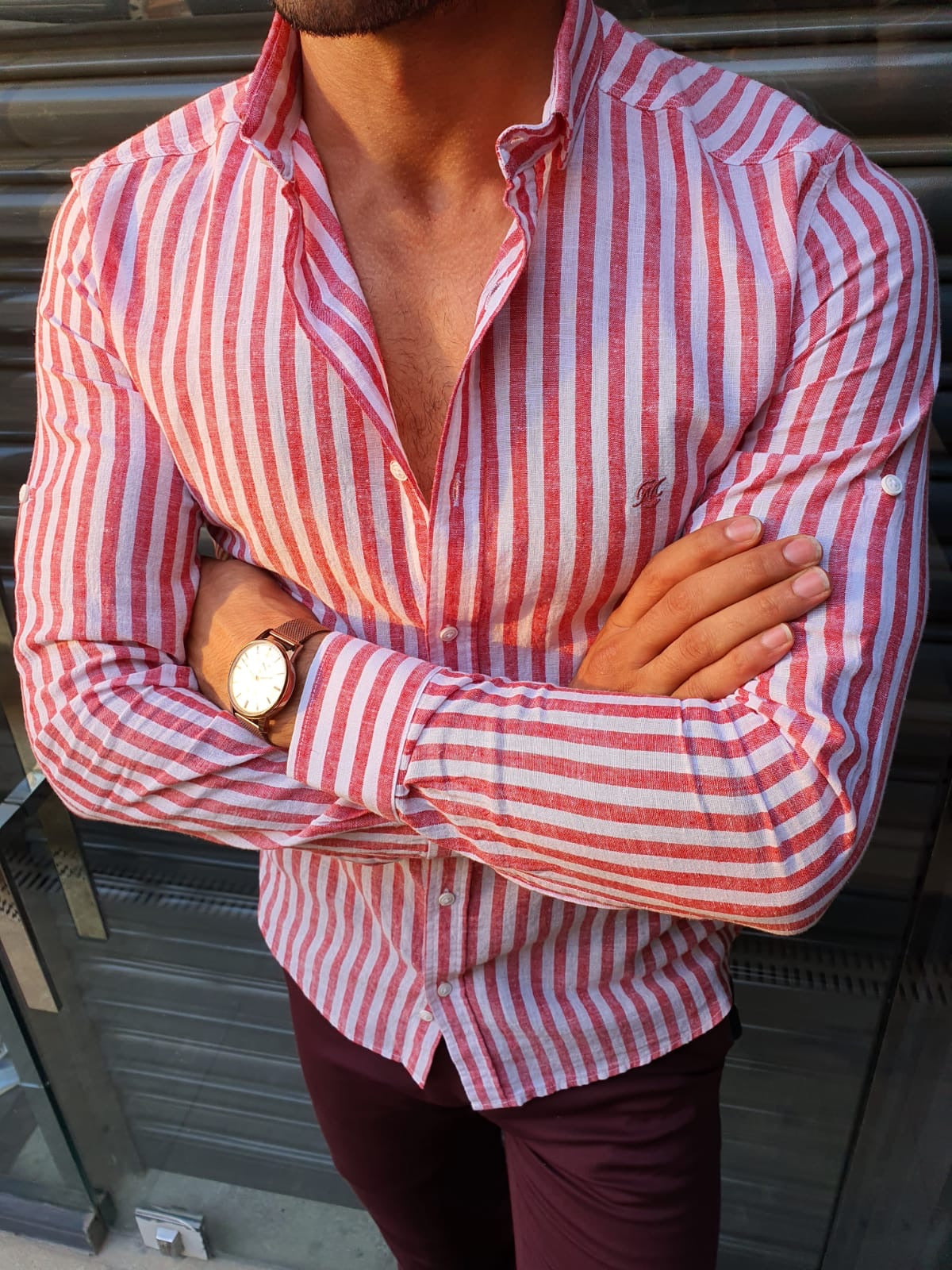Stefano Claret Red Striped Shirt