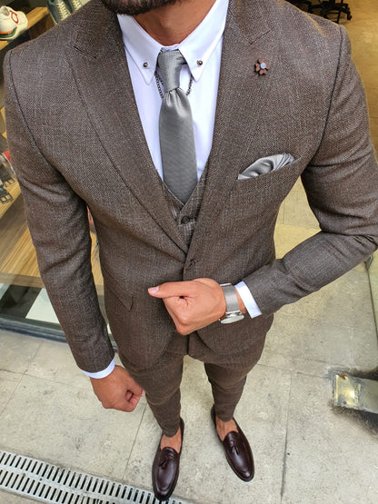 Mobile Brown Slim Fit Patterned Suit