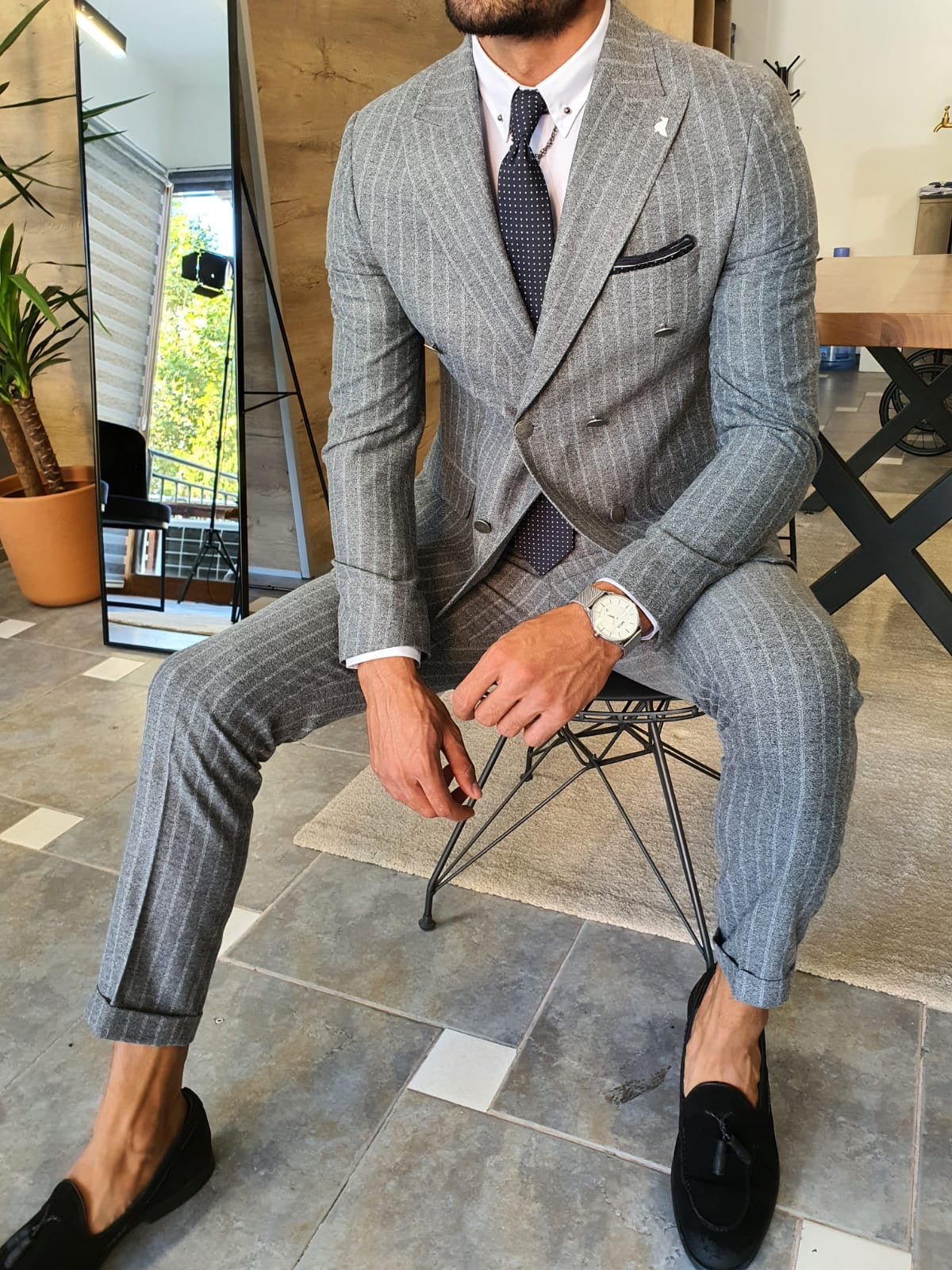Wellington Gray Pinstripe Double Breasted Suit