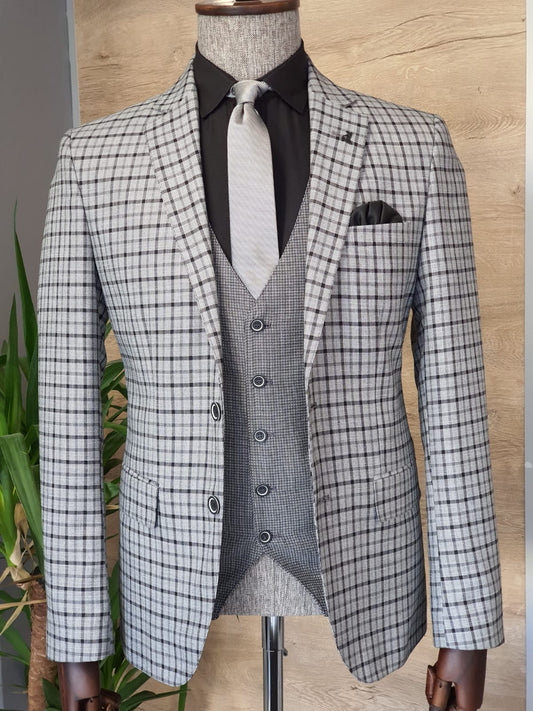 Monterey Gray Slim Fit Plaid Suit