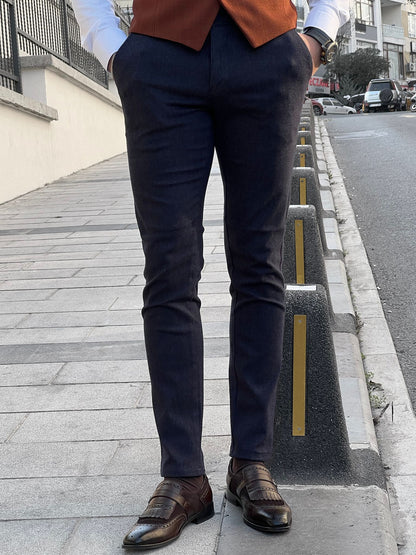 Fabio Navy Blue Slim Fit Cotton Pants