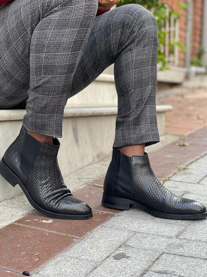 Remy Black Woven Leather Chelsea Boots