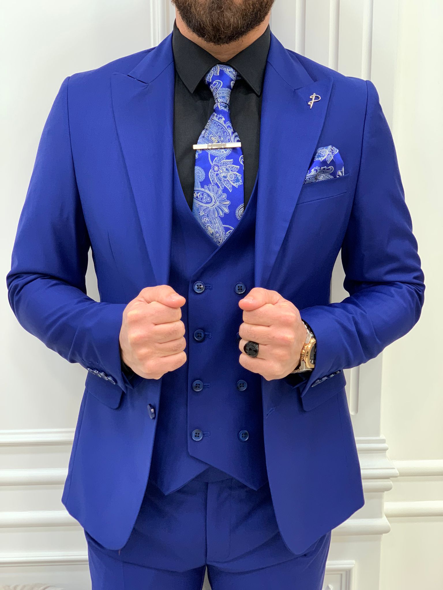 LoveeToo Men's Suit 3 Pieces Royal Royal Blue Slim Fit Tuxedo