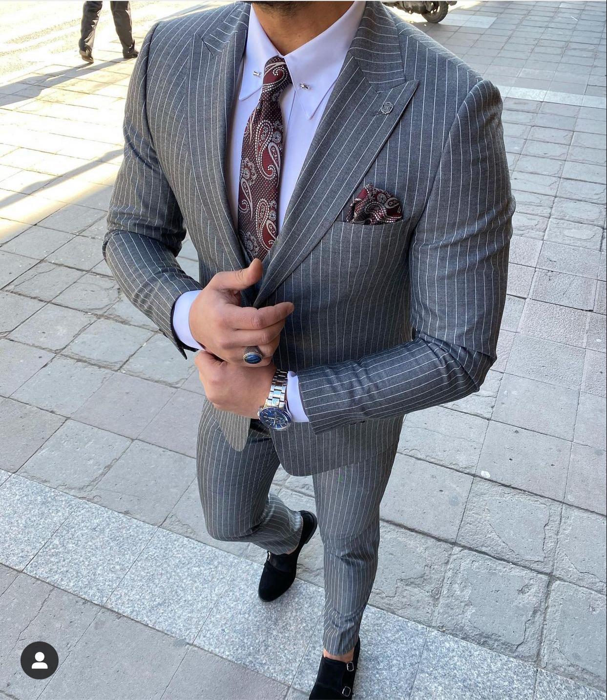 Bonomi Gray Stripped Slim-Fit Suit