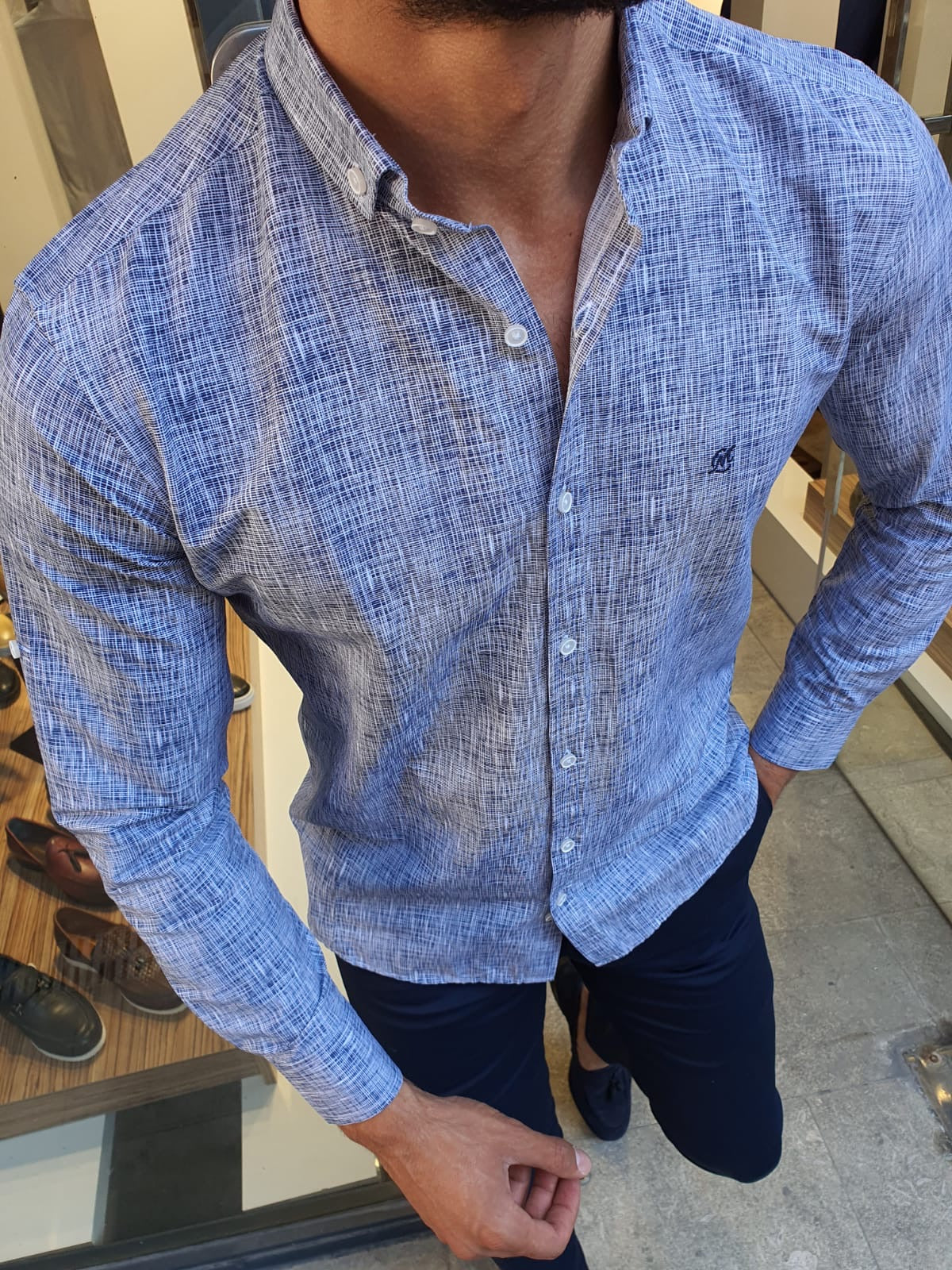 Brabion Ogden Dark Blue Slim Fit Button Collar Shirt