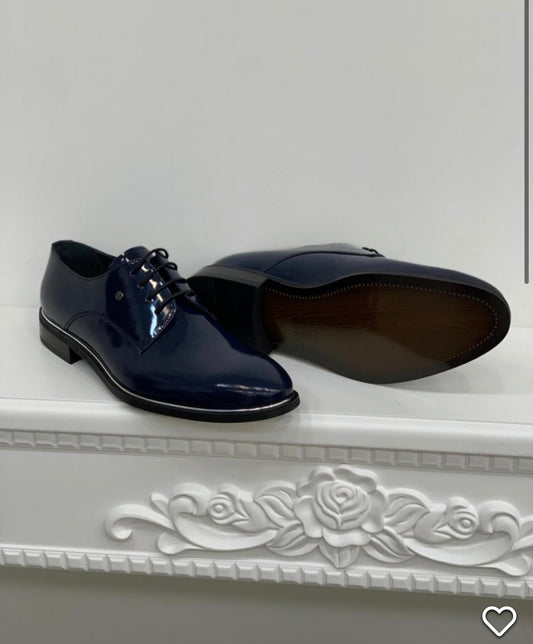 Berton Navy Blue Leather Lace-Up Classic Shoes