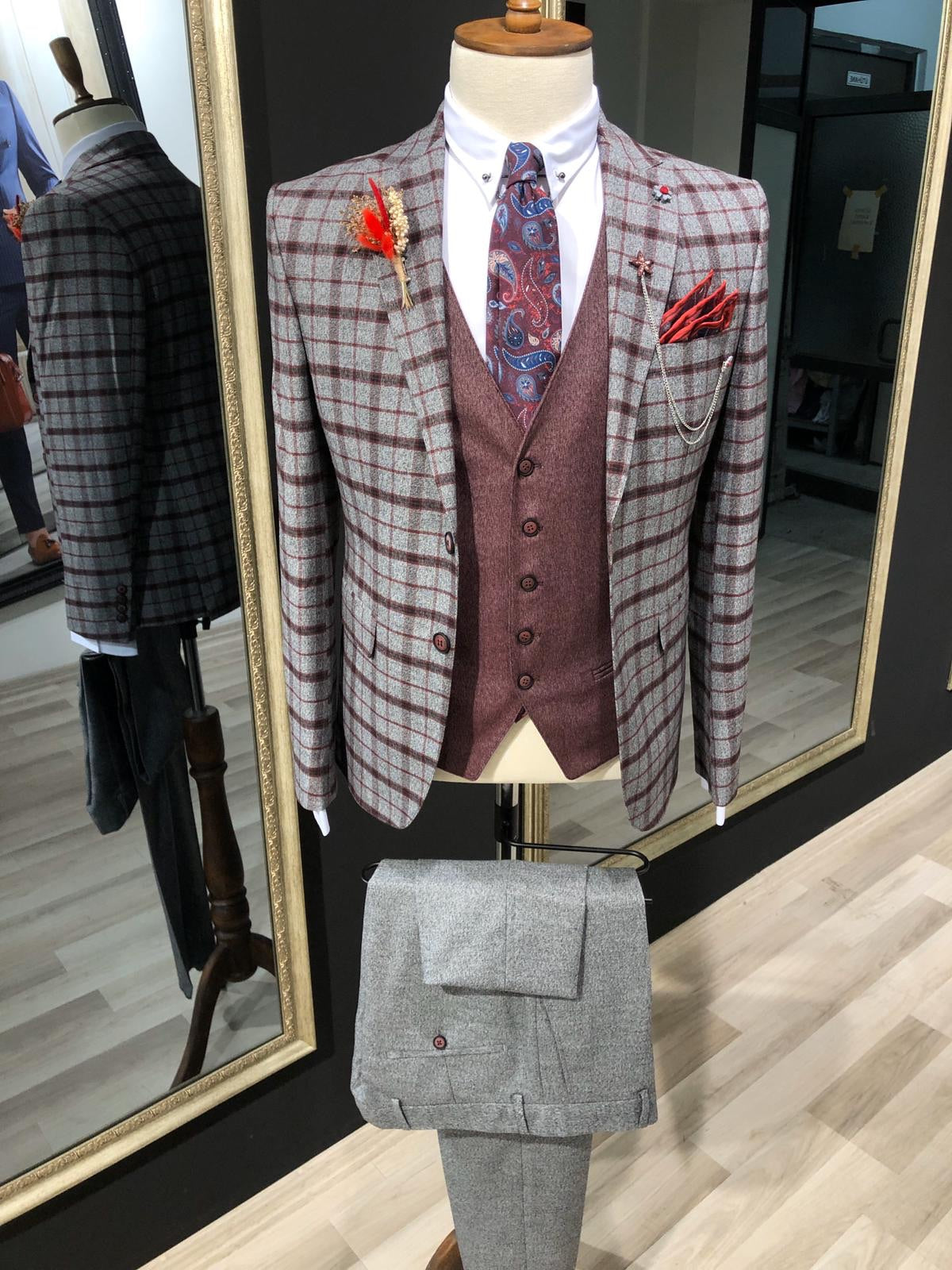 Apollo Gray Plaid Slim Fit Suit