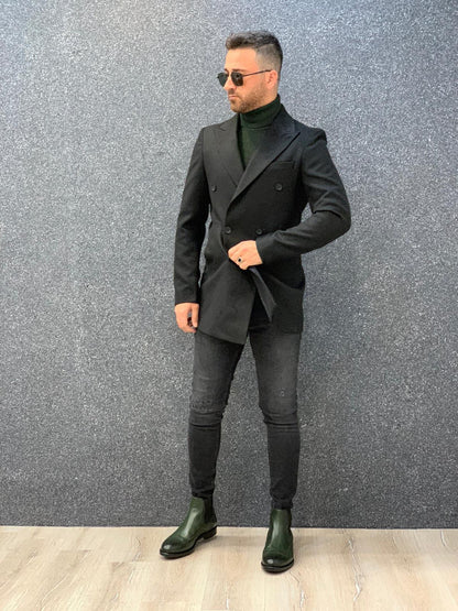 Ade Black Slim Fit Long Coat
