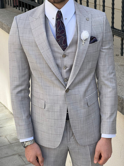 Edmond Light Gray Peak Lapel Plaid Wool Suit