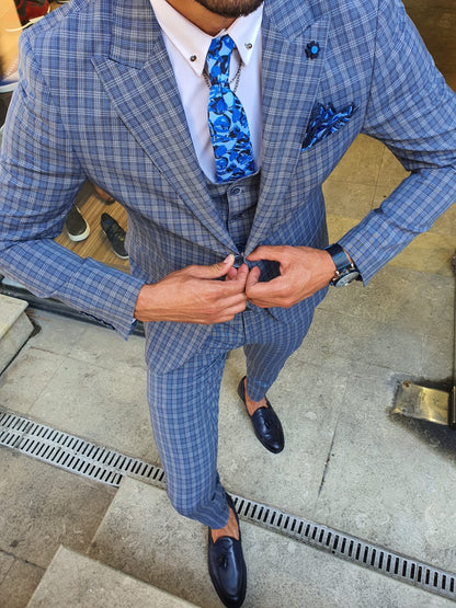 New Bern Navy Blue Slim Fit Check Suit