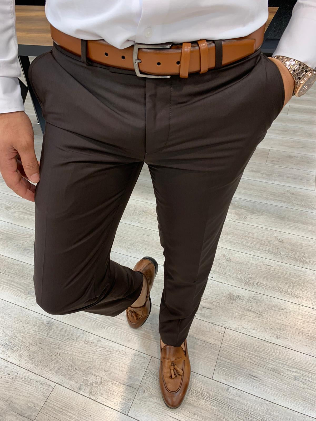 Buy BLACKBERRYS Maroon Solid Polyester Slim Fit Men's Work Wear Trousers |  Shoppers Stop