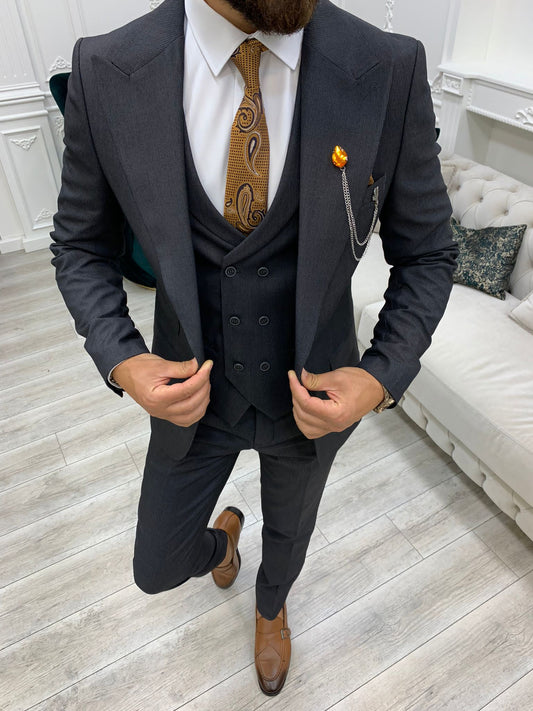 Austin Dark Gray Slim Fit Peak Lapel Suit