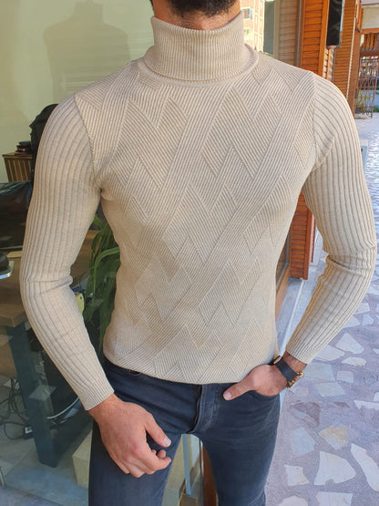Edmond Beige Slim Fit Turtleneck Sweater – BRABION