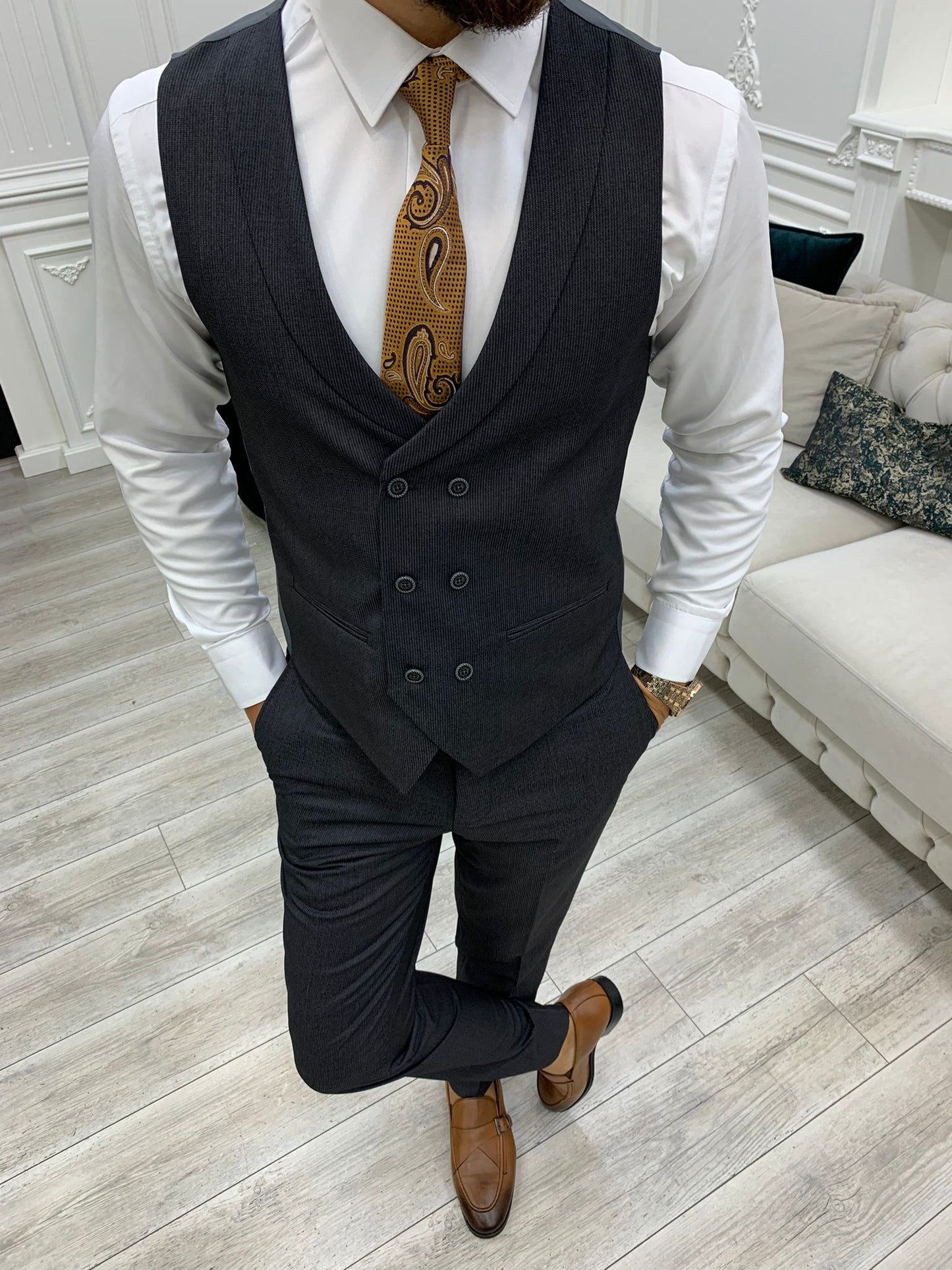 Austin Dark Gray Slim Fit Peak Lapel Suit