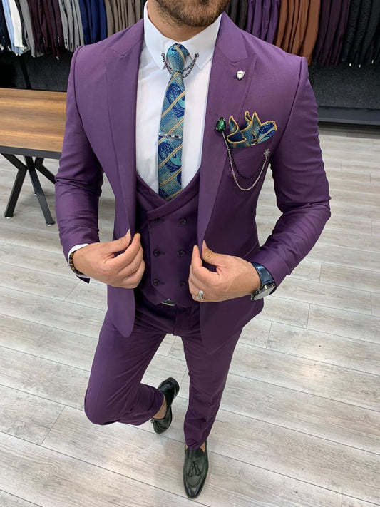 Eros Purple Slim Fit Wool Suit