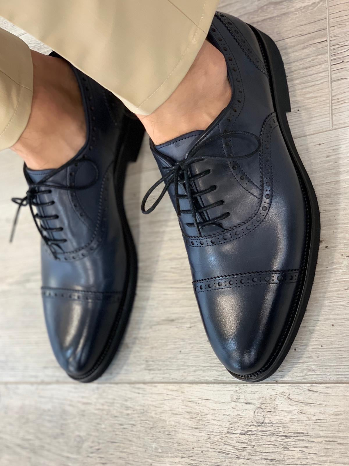 Ade Blue Lace Up Cap Toe Oxfords