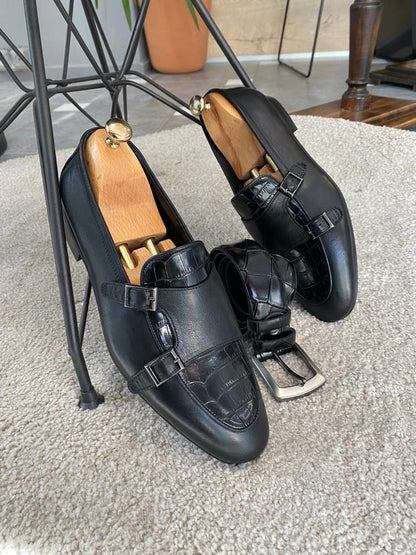 Louise Black Double Monk Strap Loafers