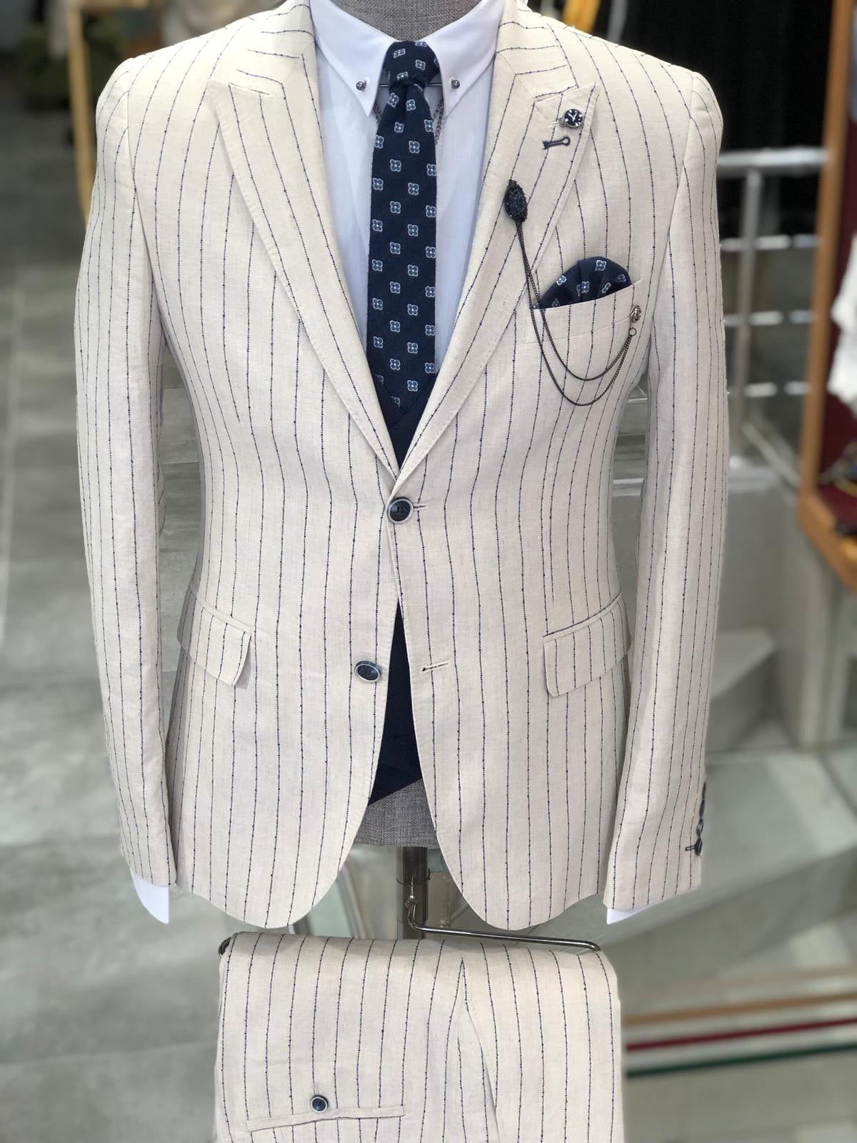 Valencia Ecru Striped Suit