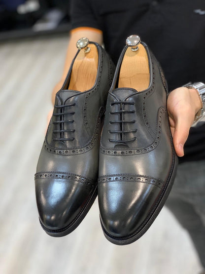 Ade Gray Lace Up Cap Toe Oxfords