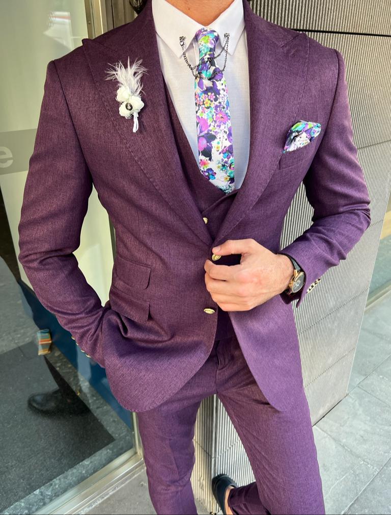 Bensen Slim Fit Double Pocket Purple Suit