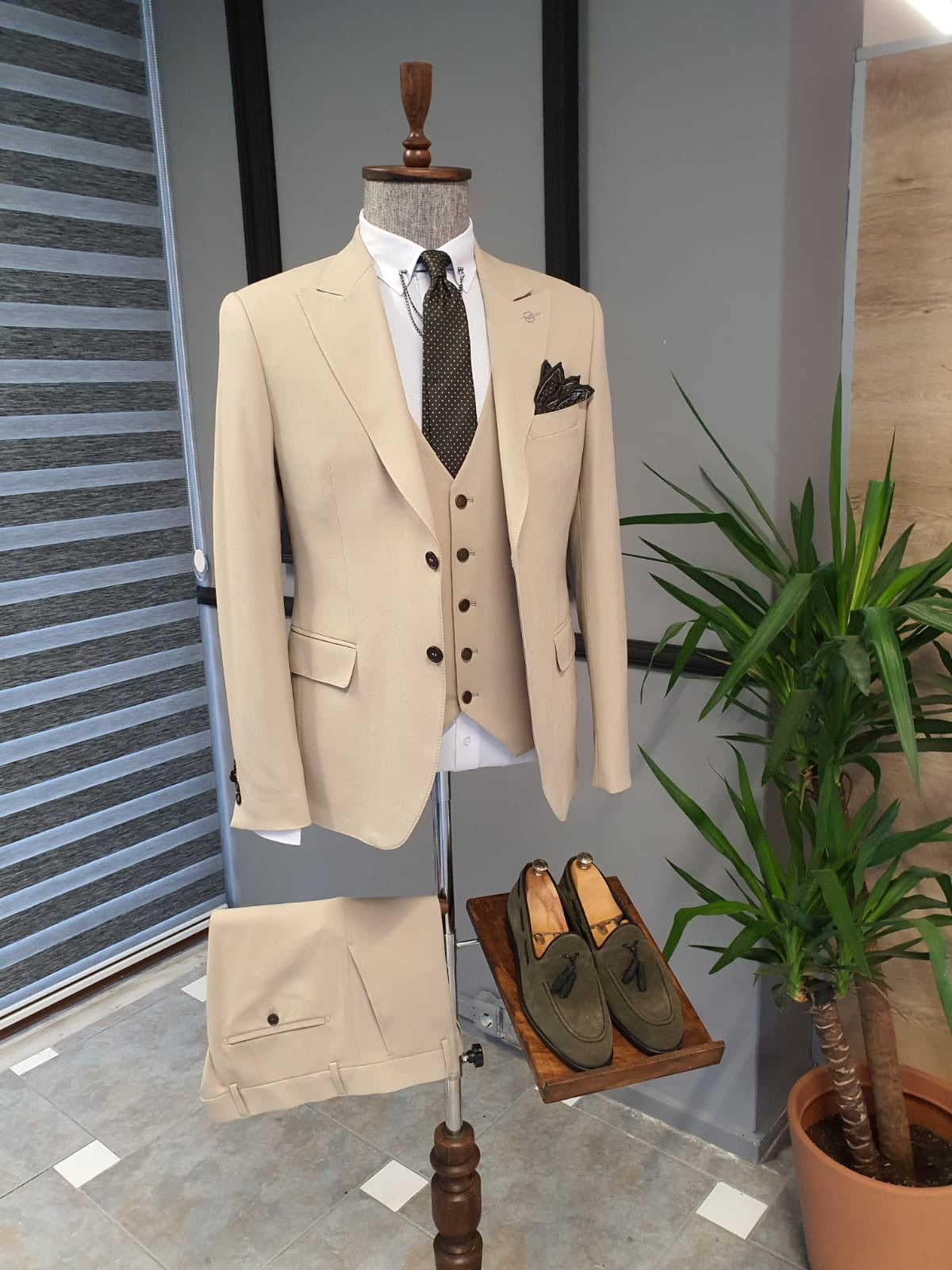 Bristol Beige Slim Fit Cotton Suit