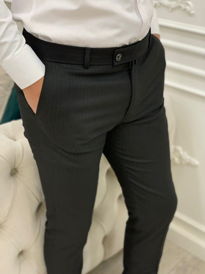 Black Striped Italian Style Slim Fit Trousers