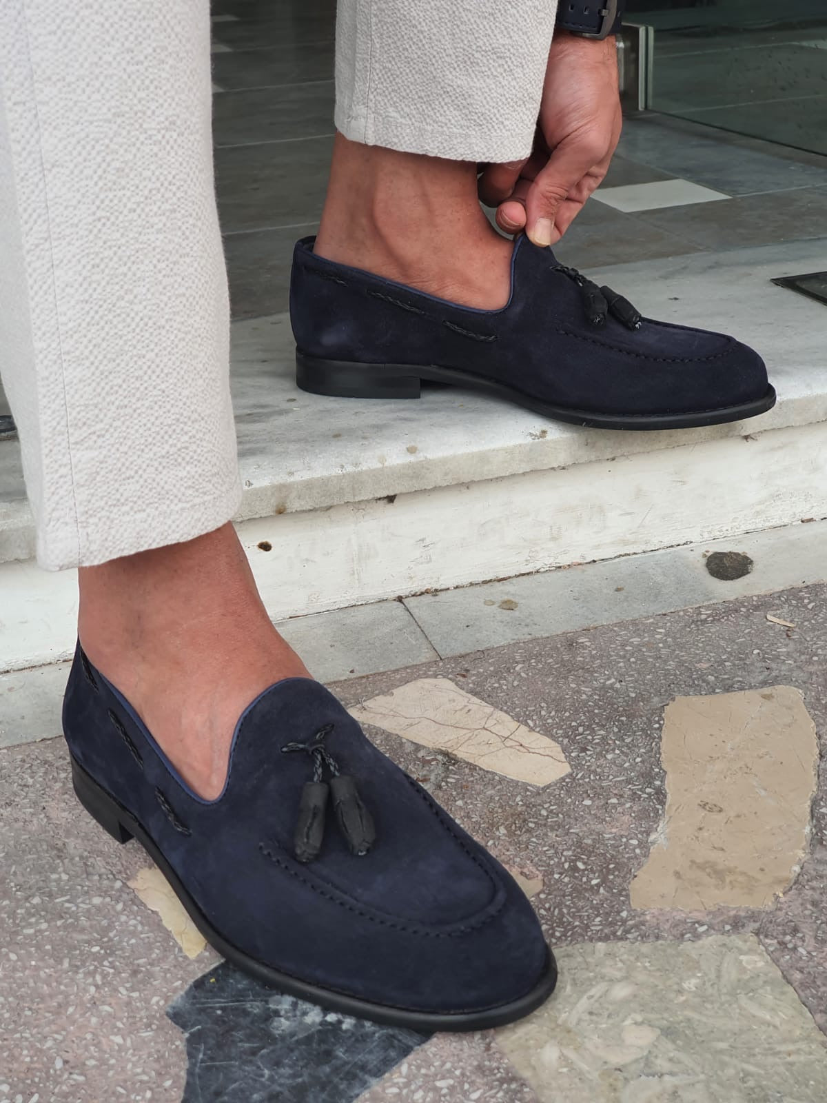 Bristol Navy Blue Suede Tassel Loafers