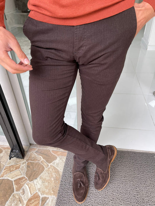 Oslo Brown Slim Fit Cotton Lycra Pants