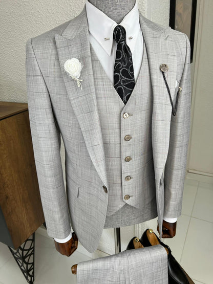 Veneta Slim Fit High Quality Self-Patterned Gray Suit
